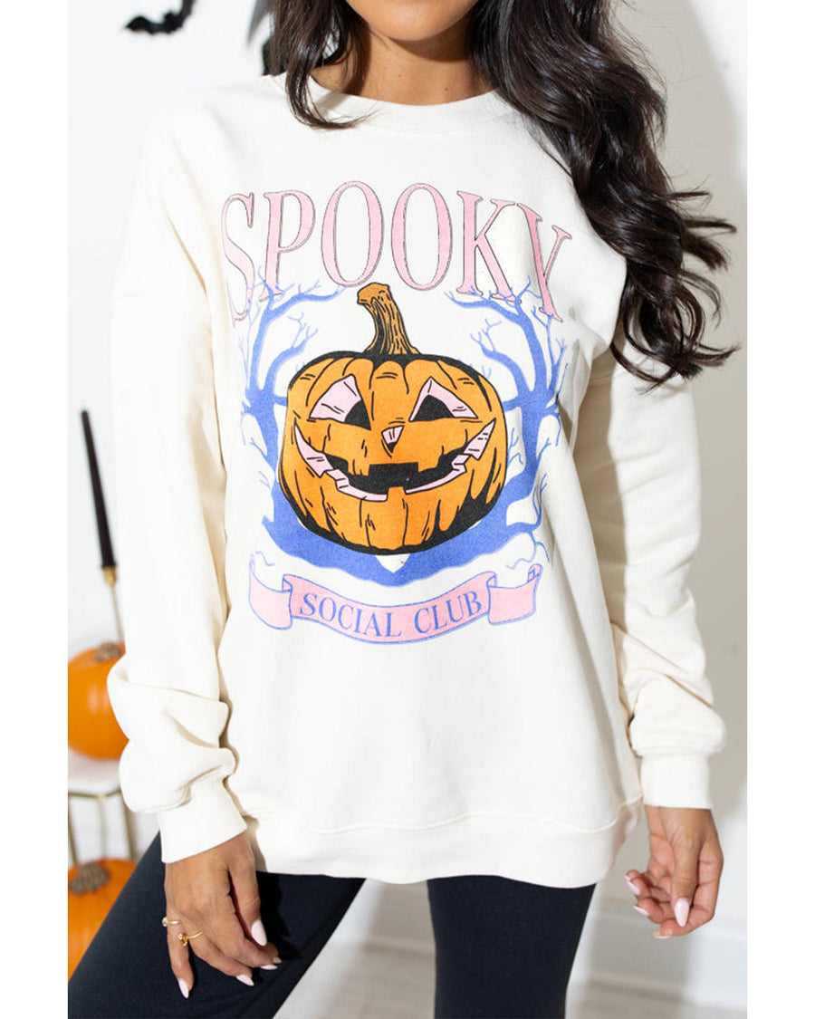 Beige SPOOKY SOCIAL CLUB Halloween Pumpkin Face Graphic Sweatshirt - 2XL