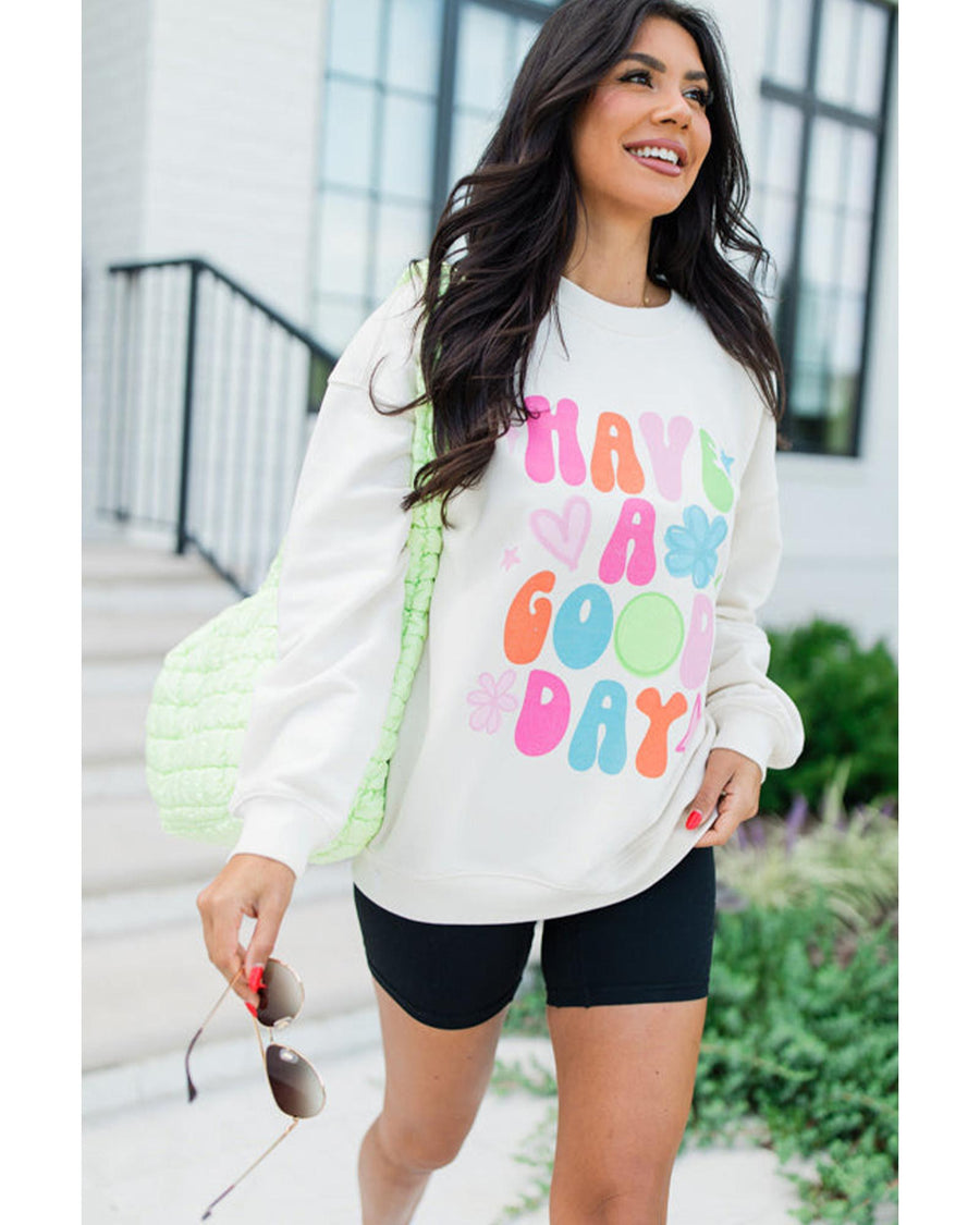 Beige HAVE A GOOD DAY Drop Shoulder Graphic Sweatshirt - S