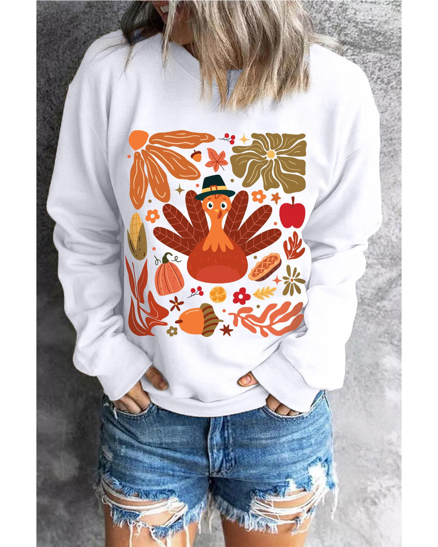 Beige Thanksgiving Fall Vibe Graphic Crew Neck Sweatshirt - M