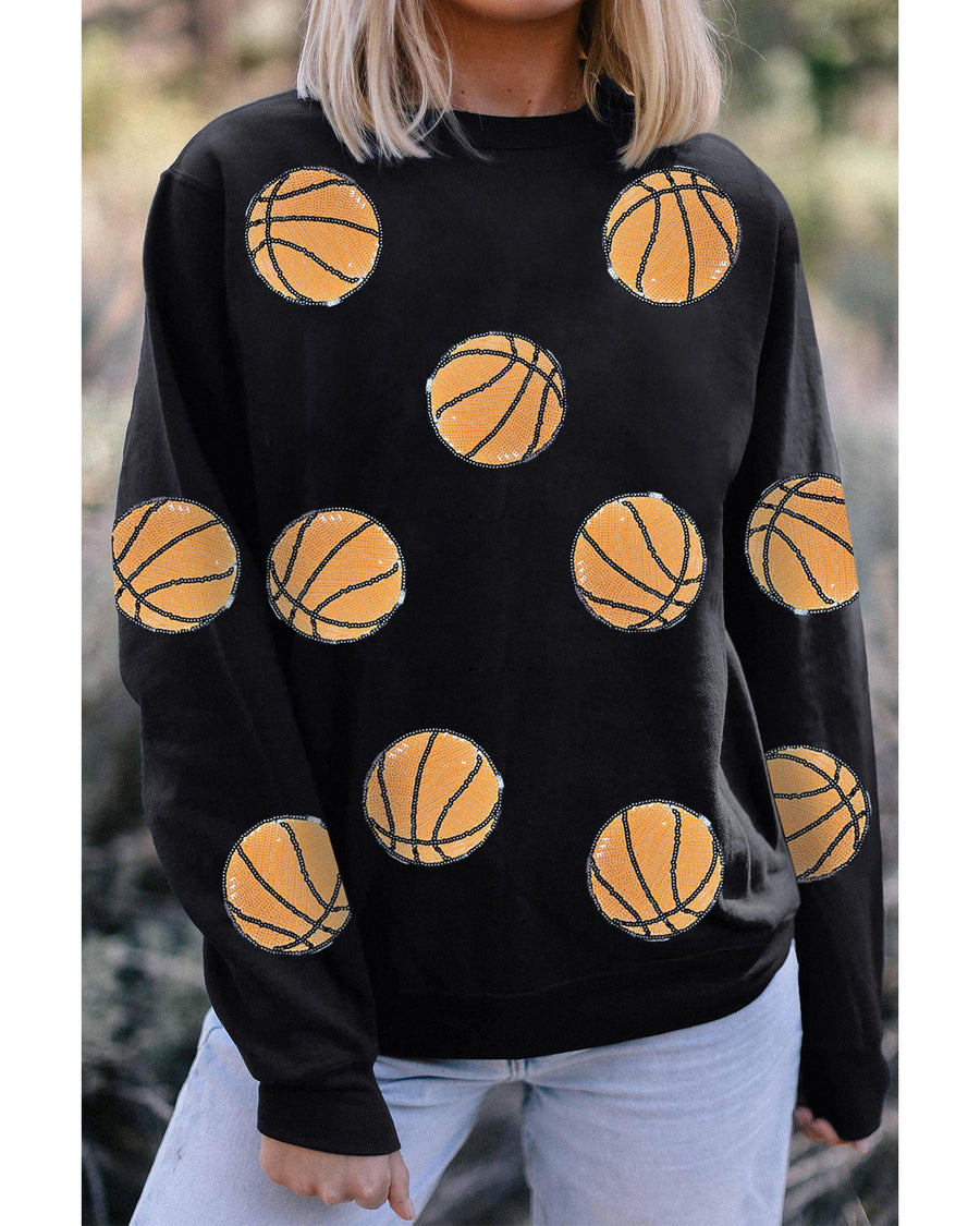 Black Sequin Ball Patched Crewneck Game Day Sweatshirt - 2XL