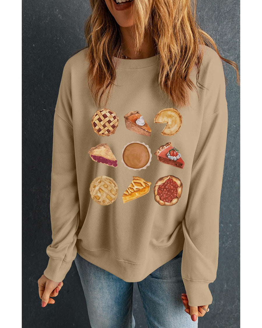 Khaki Thanksgiving Dessert Graphic Pullover Sweatshirt - 2XL