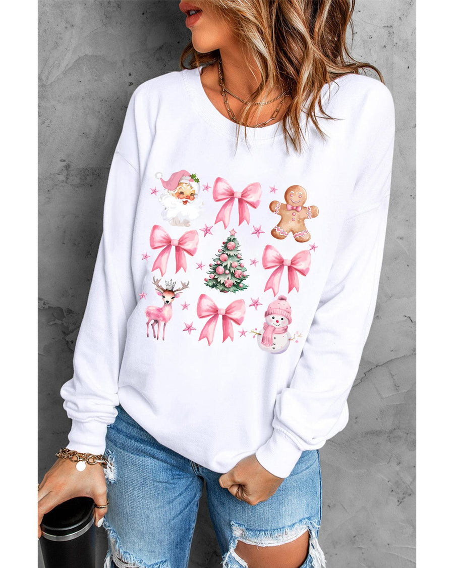 Beige Christmas Theme Pattern Pullover Sweatshirt - S