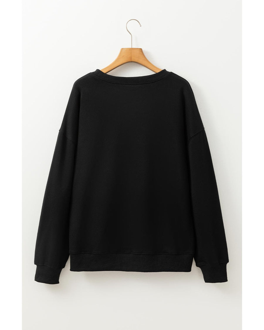 Black Thanksgiving Turkey Graphic Drop Shoulder Sweatshirt - S