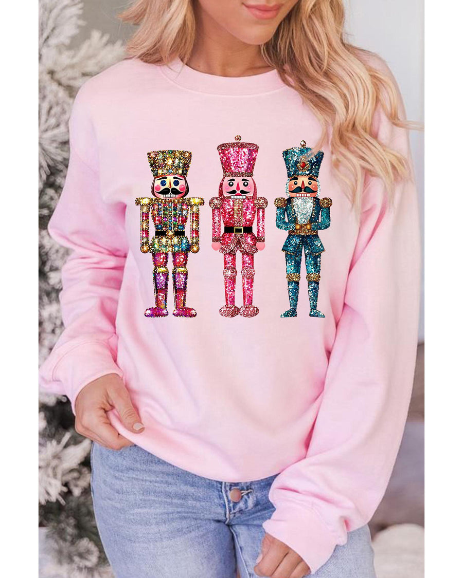 Pink Shimmer Nutcracker Graphic Christmas Pullover Sweatshirt - L