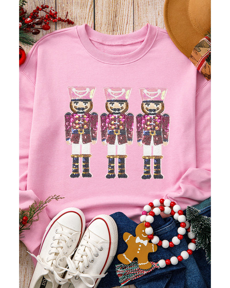 Pink Christmas Nutcracker Graphic Pullover Sweatshirt - L