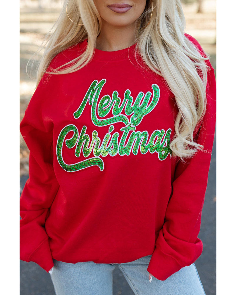 Red Merry Christmas Crewneck Drop Shoulder Loose Sweatshirt - 2XL