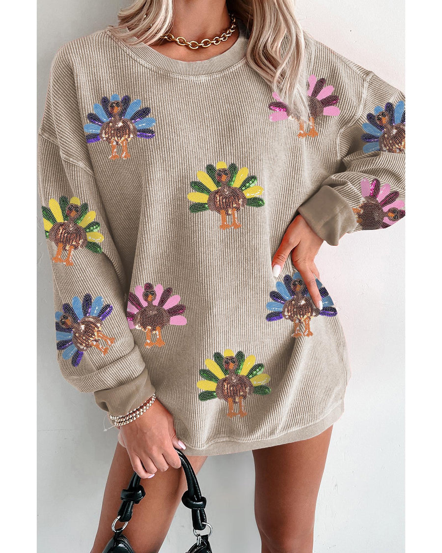 Smoke Gray Turkey Graphic Corded Baggy Sweatshirt - XL