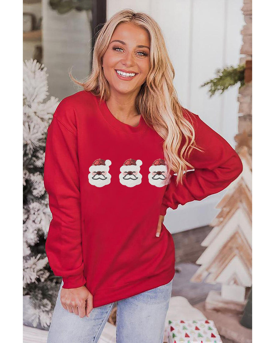 Red Sequin Father Christmas Patch Graphic Pullover Sweatshirt - 2XL
