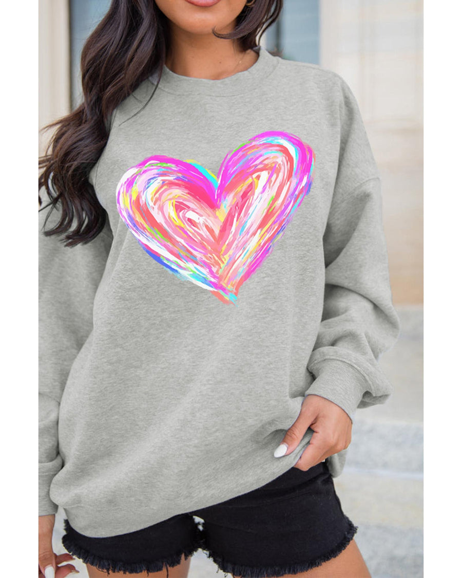 Gray Valentines Brushwork Heart Graphic Drop Shoulder Sweatshirt - S