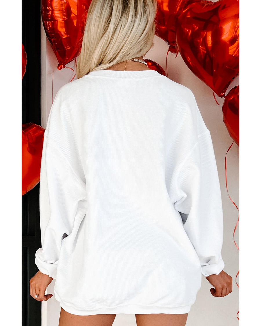 White LOVE Printed Crewneck Valentines Pullover Sweatshirt - XL