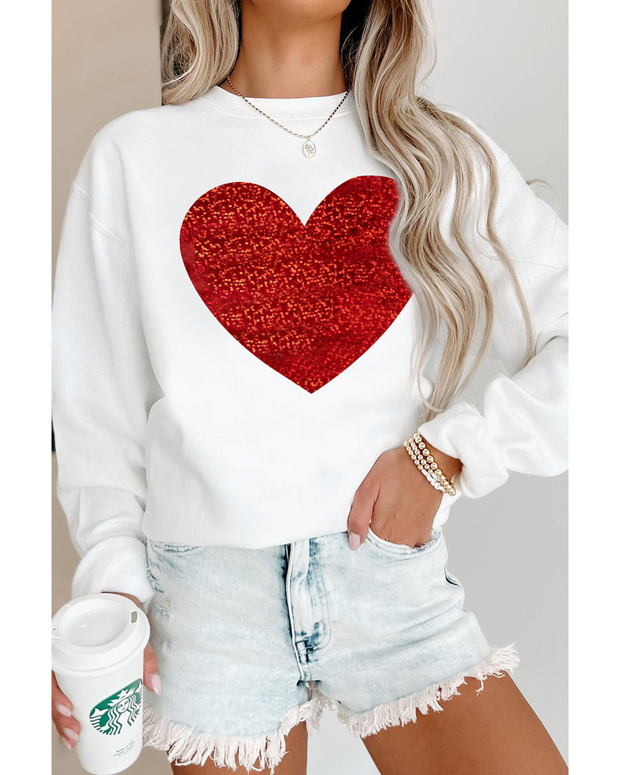 Beige Glitter Valentine Heart Shape Graphic Sweatshirt - 2XL