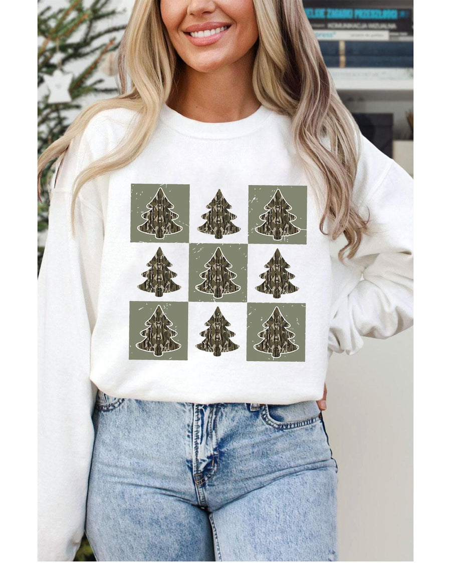 Beige Christmas Tree Checker Print Drop Shoulder Sweatshirt - 2XL