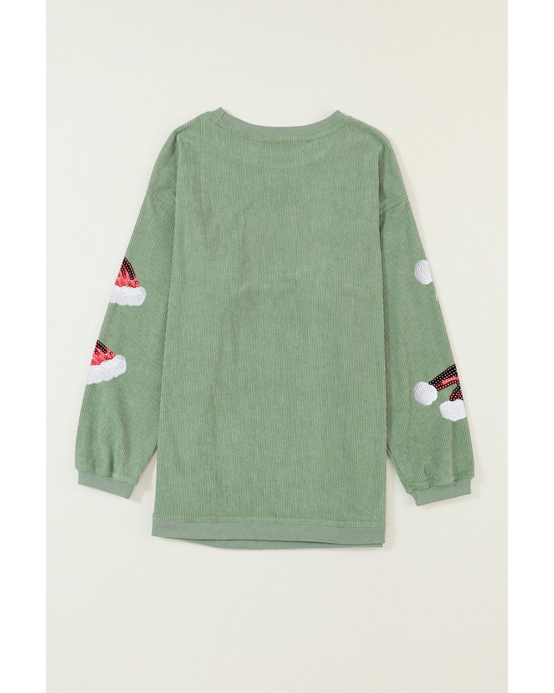 Grass Green Sequined Christmas Hat Graphic Winter Corded Sweatshirt - S