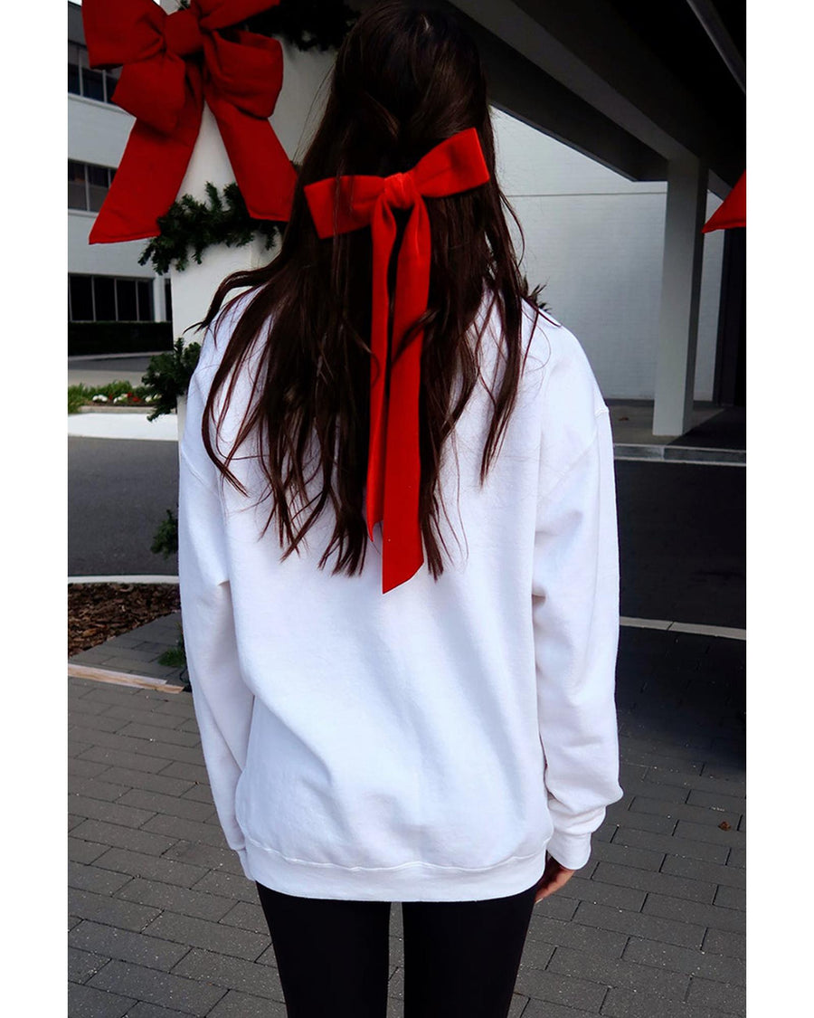White Diverse Bow Embroidery Drop Shoulder Sweatshirt - S