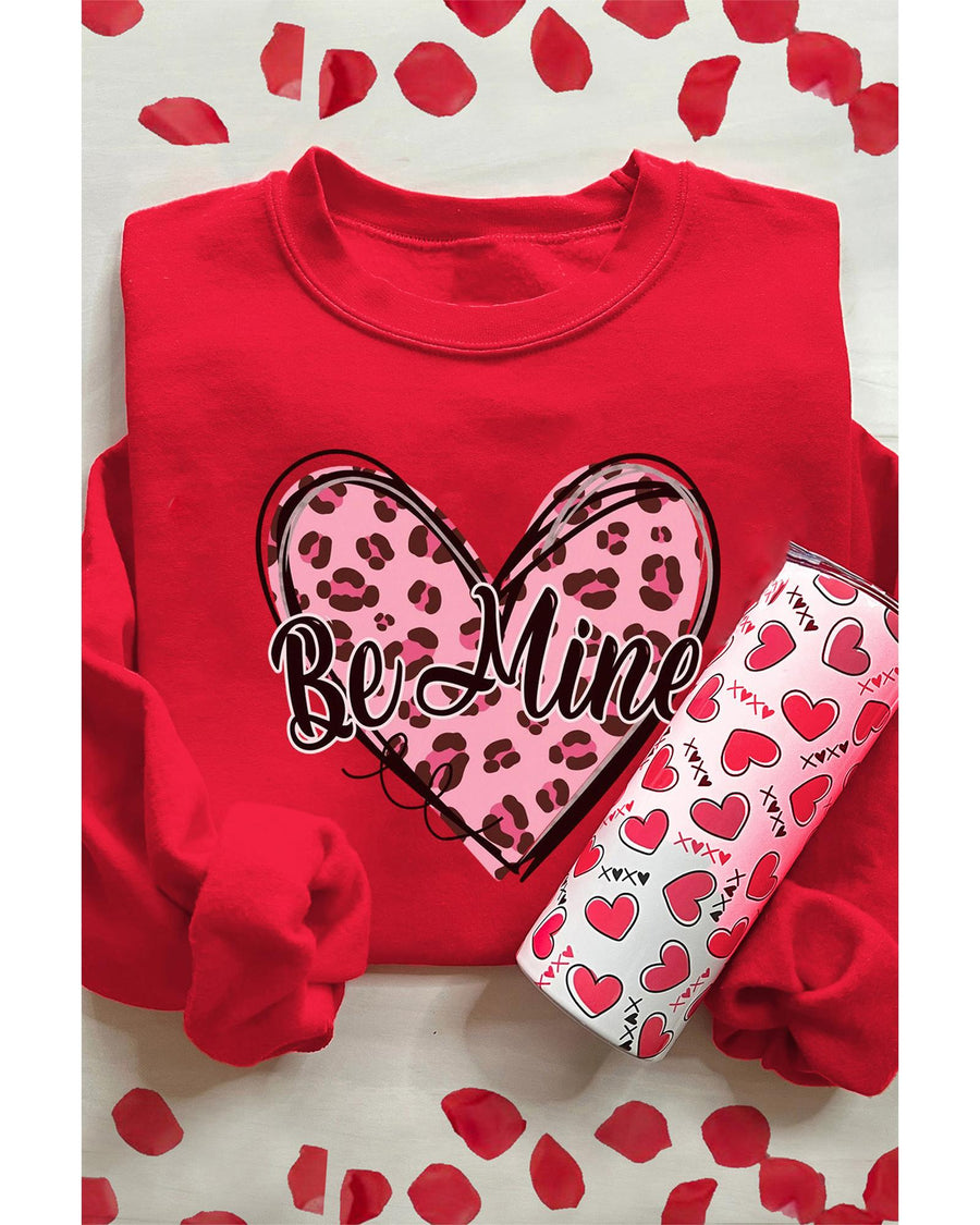 Red Be mine Leopard Heart Printed Valentines Sweatshirt - M