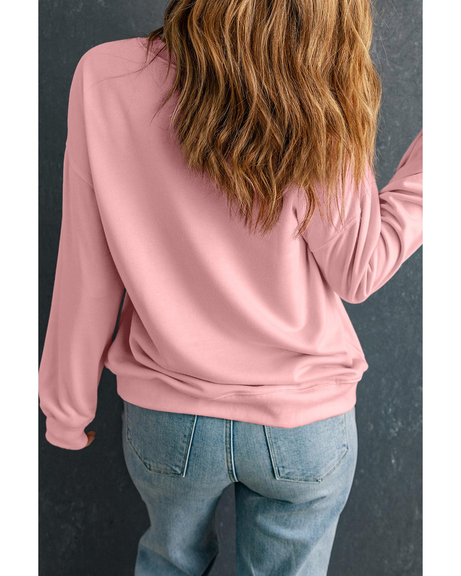 Pink LOVE Graphic Drop Shoulder Valentines Pullover Sweatshirt - XL