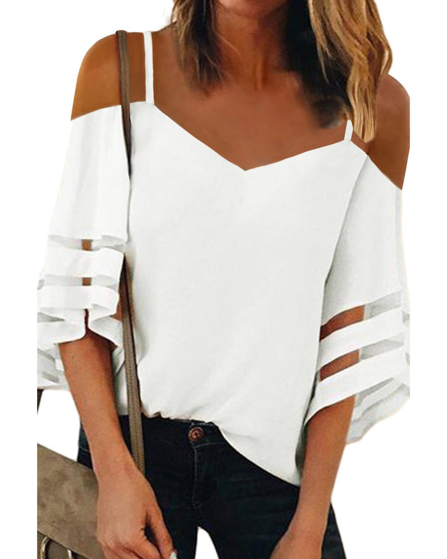 Azura Exchange Cold Shoulder Bell Sleeve Blouse - L