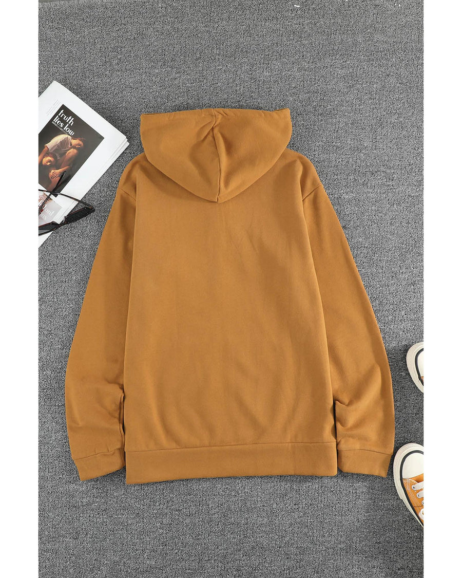 Brown Zip-Up Pocket Drawstring Hoodie Jacket - 2XL