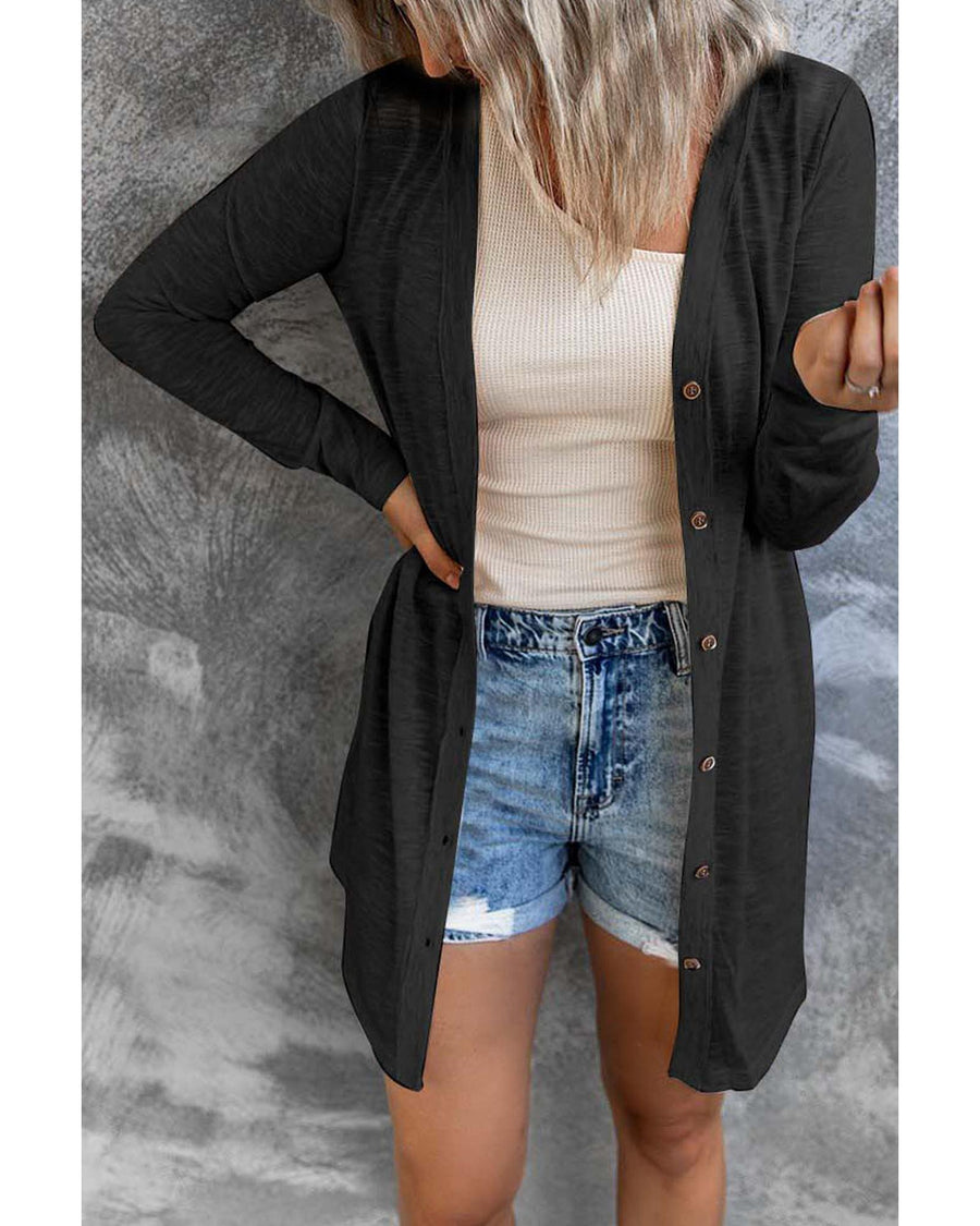 Azura Exchange Black Solid Color Open-Front Buttons Cardigan - S