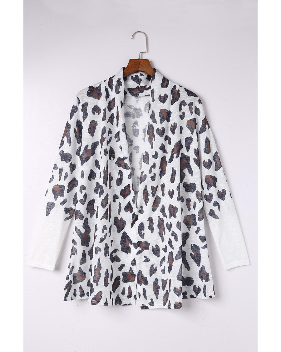 Azura Exchange White Vintage Leopard Print Open Cardigan - M