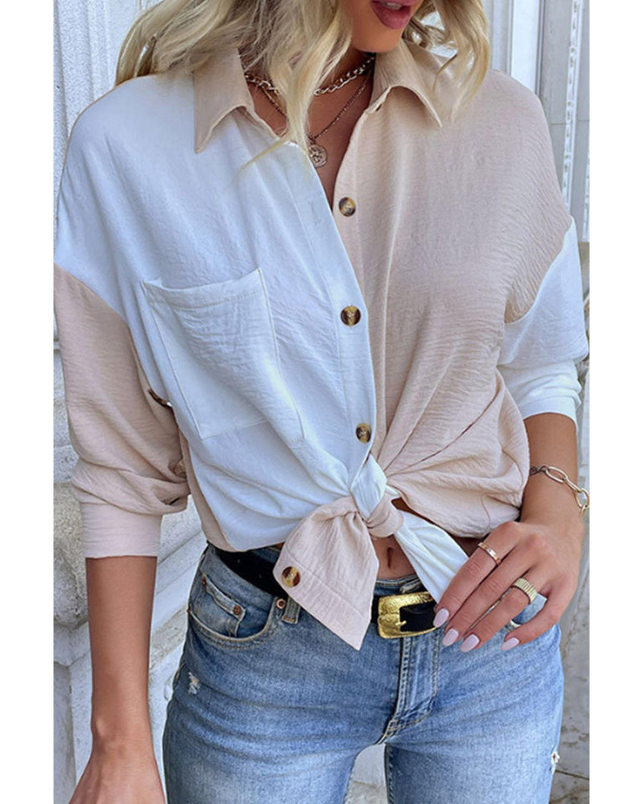Azura Exchange Long Sleeve Color Block Crinkle Shirt - XL