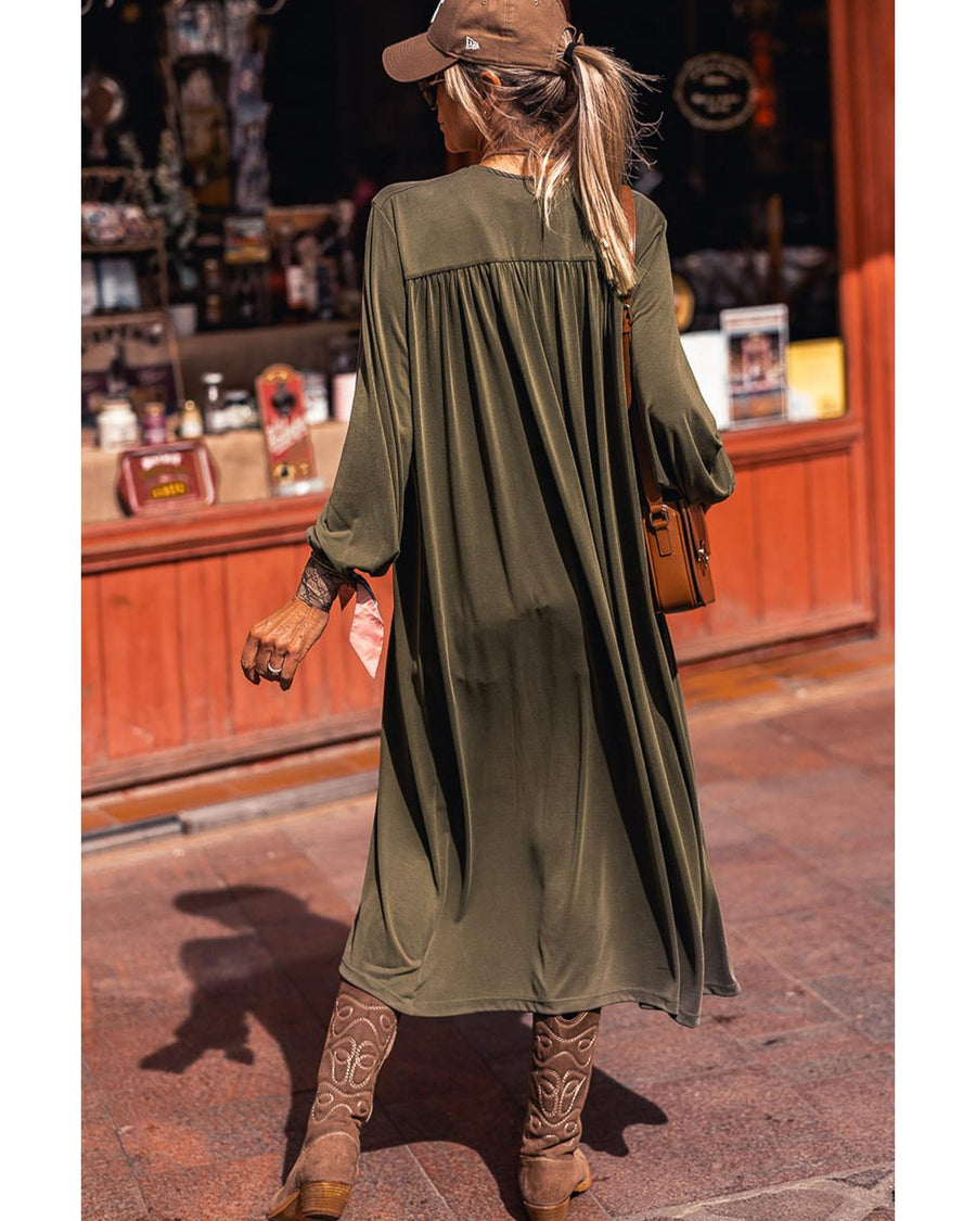 Green Lightweight Long Sleeve Open Front Duster Cardigan - M