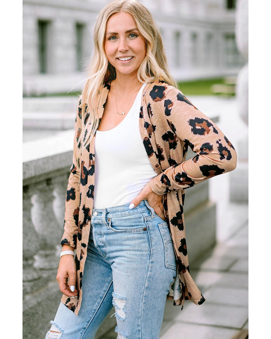 Leopard Printed Open Front Cardigan - L