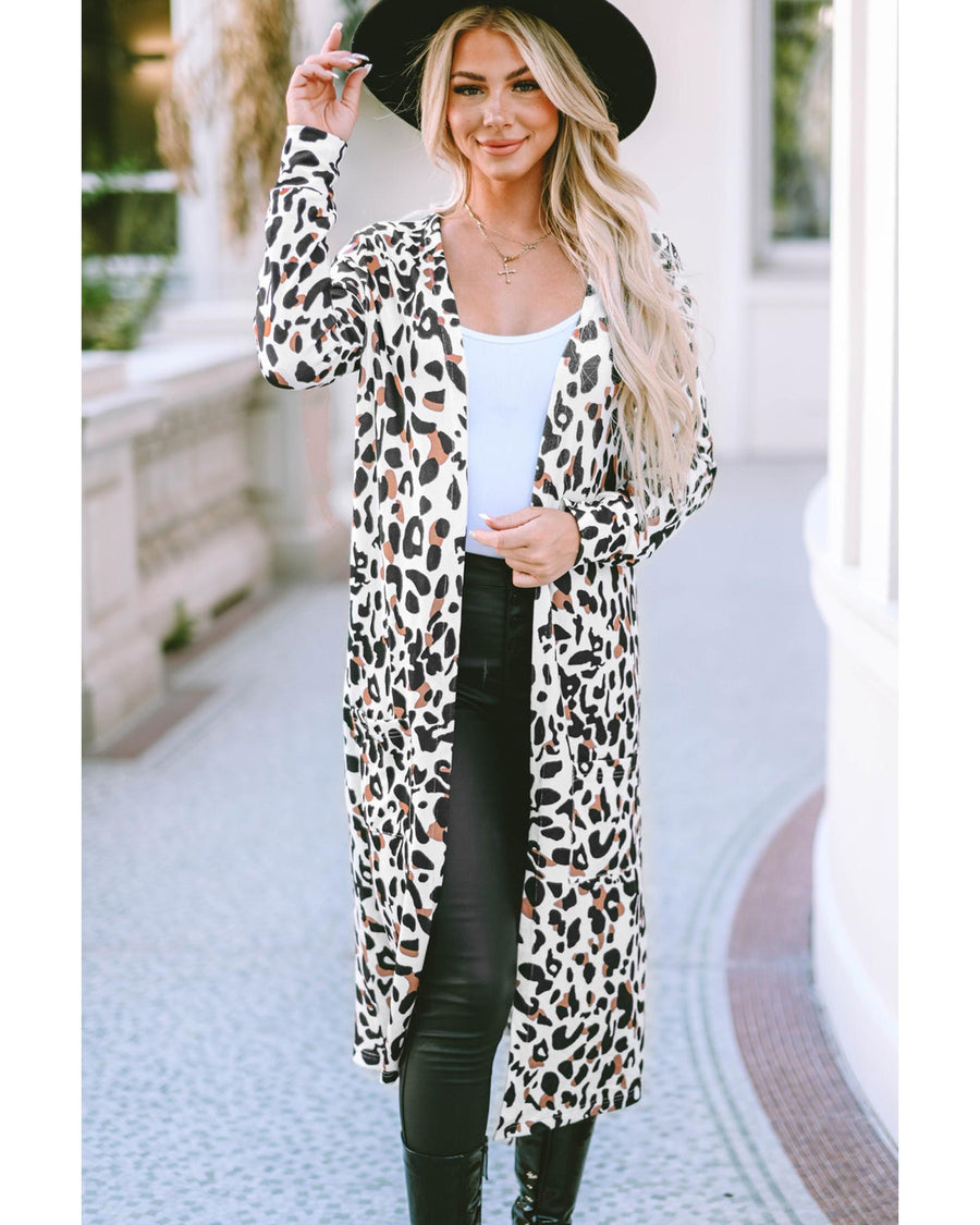 Azura Exchange Leopard Pocketed Open Front Duster Cardigan - S