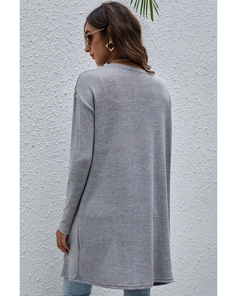 High Rise Solid Color Open Front Lightweight Cardigan - L