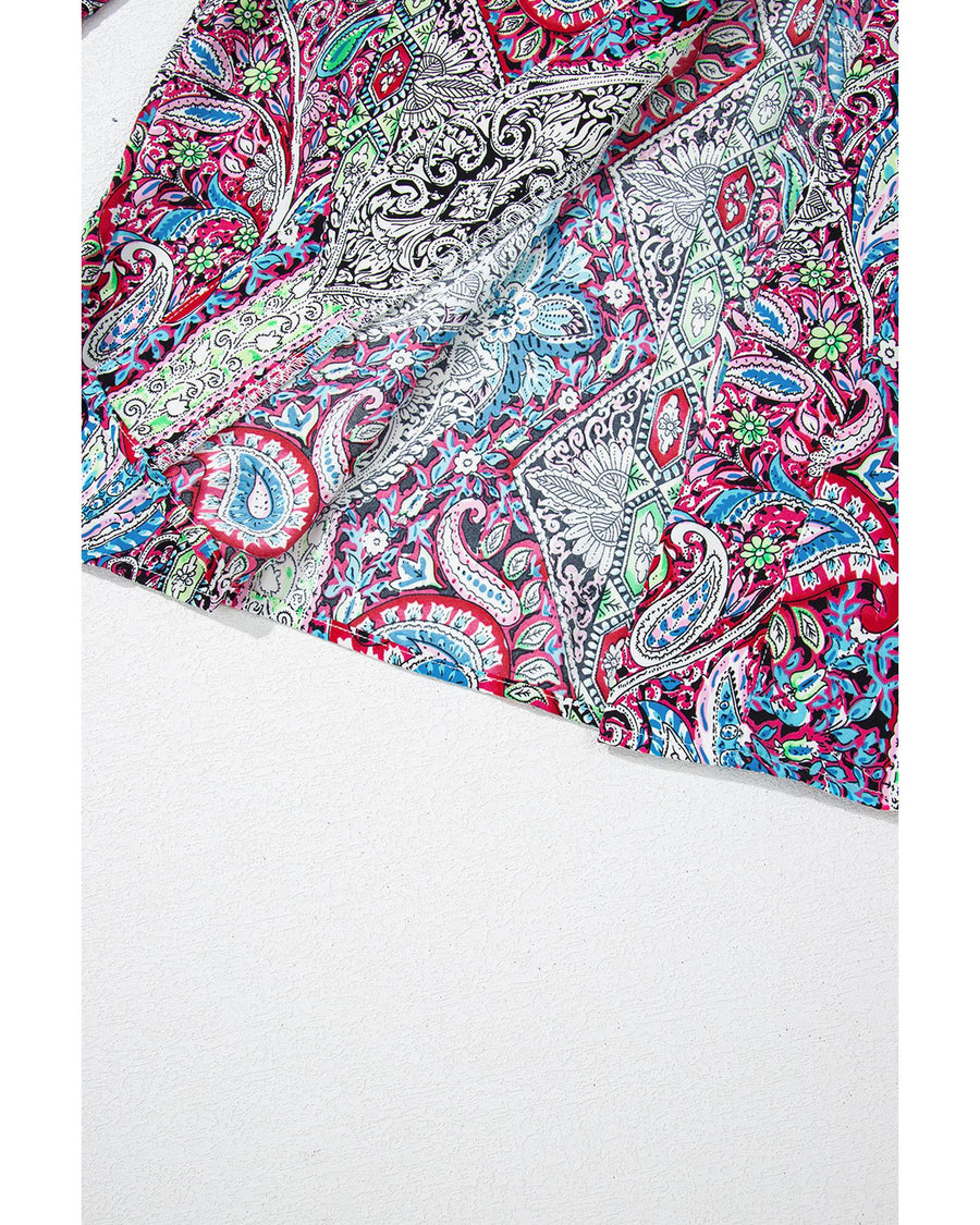 Red Paisley Print Open Front Kimono - XL