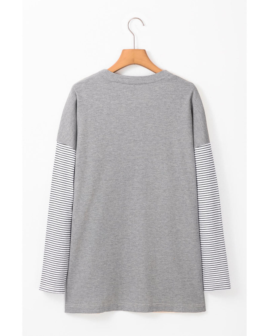 Black Stripe Colorblock Patchwork Open Front Cardigan with Pocket - S