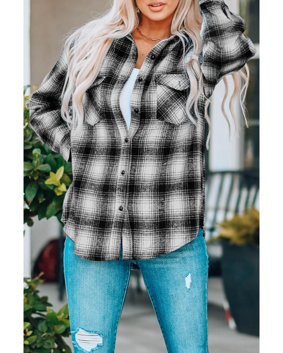 Azura Exchange Plaid Buttons Pocketed Shacket - XL