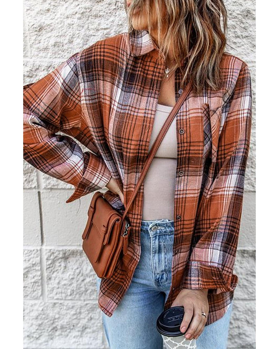 Azura Exchange Long Sleeve Plaid Shirt with Pocket - M