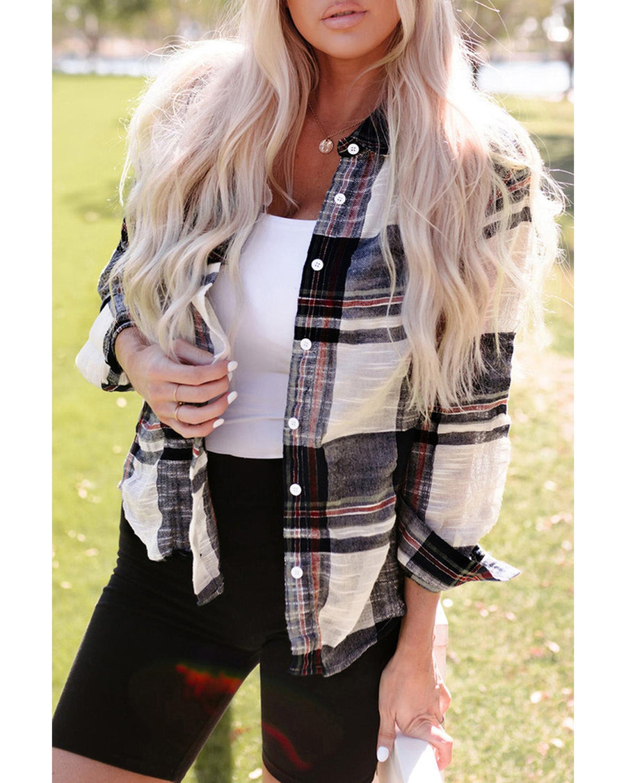 Azura Exchange Plaid Print Shirt with Distressed Raw Edge - 2XL