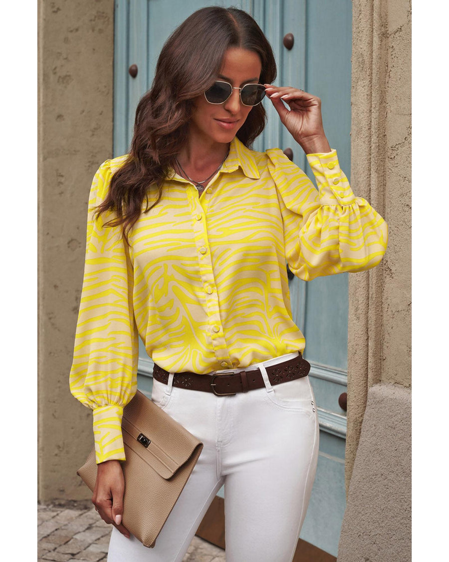 Azura Exchange Zebra Stripes Print Lantern Sleeve Shirt - M