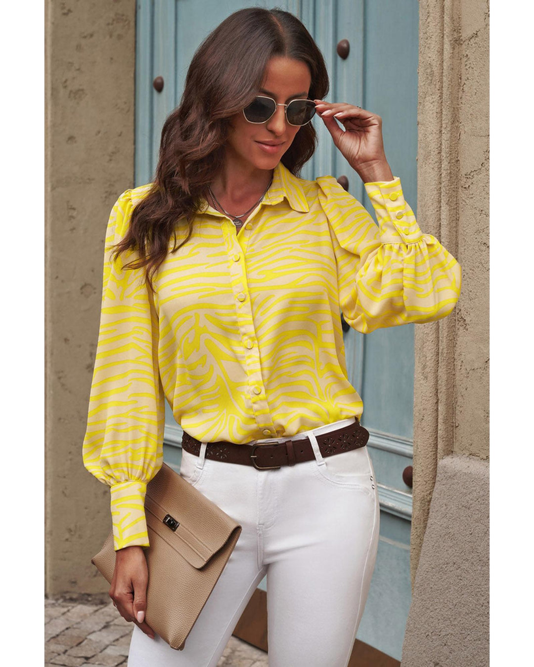 Azura Exchange Zebra Stripes Print Lantern Sleeve Shirt - XL