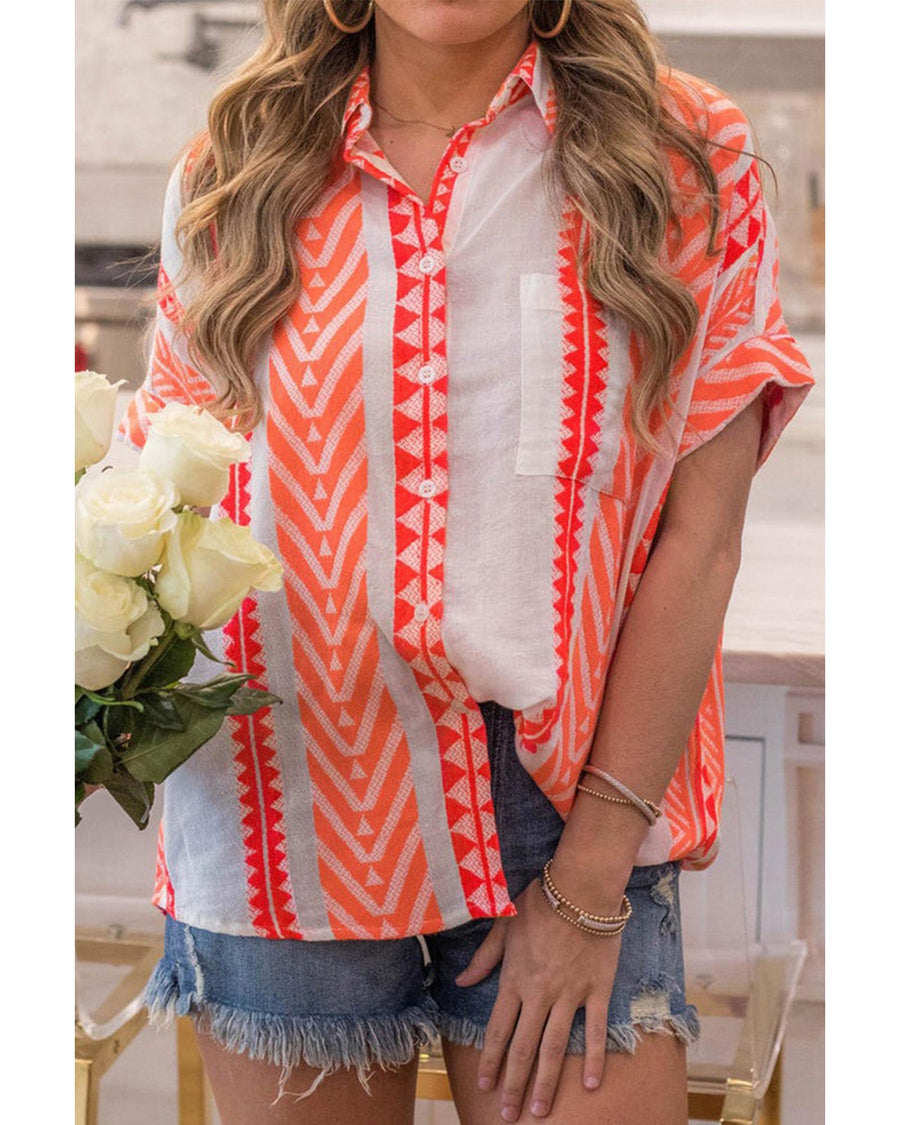 Azura Exchange Buttoned Geometric Striped Shirt - XL