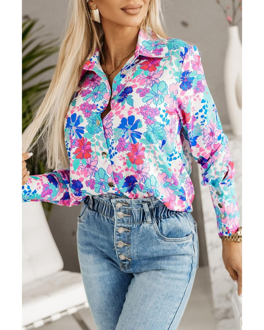 Azura Exchange Print Button-up Slim-fit Long Sleeve Shirt - S