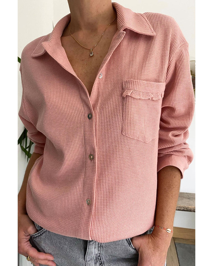 Azura Exchange Frilled Waffle Knit Shacket with Pocket - XL