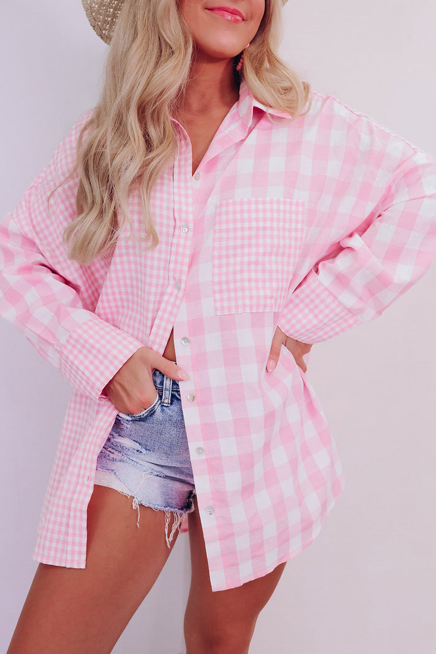 Azura Exchange Checked Patchwork Long Sleeve Shirt - M