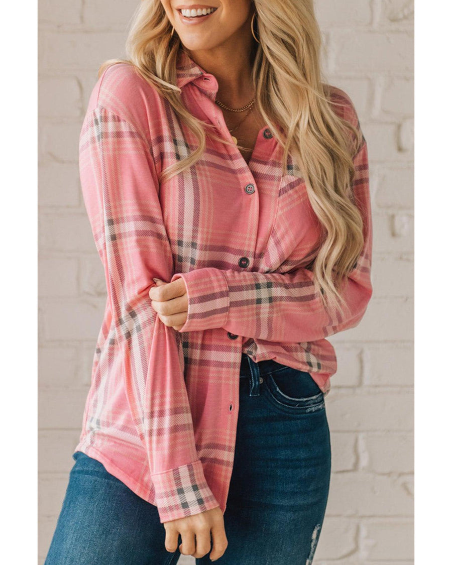 Azura Exchange Plaid Print Button Front Shirt - S