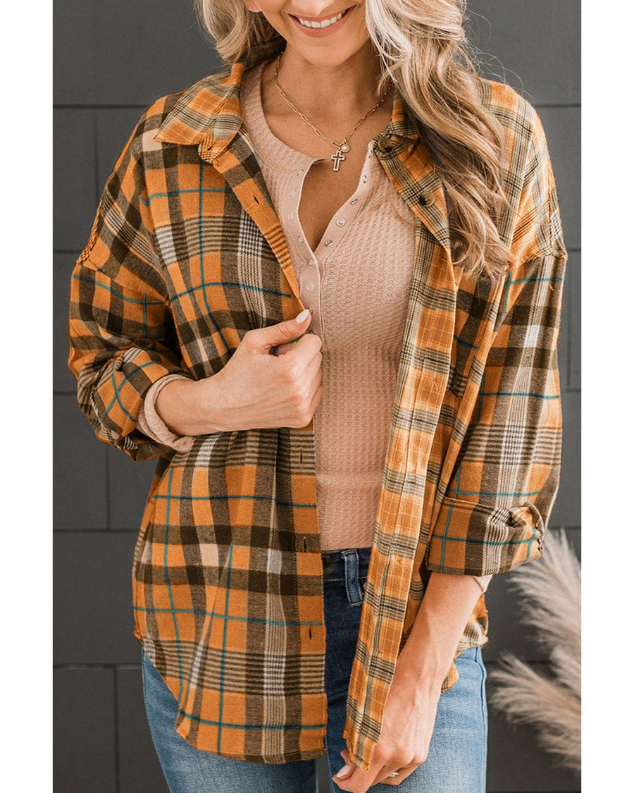 Azura Exchange Classic Plaid Pattern Drop Shoulder Shirt - L