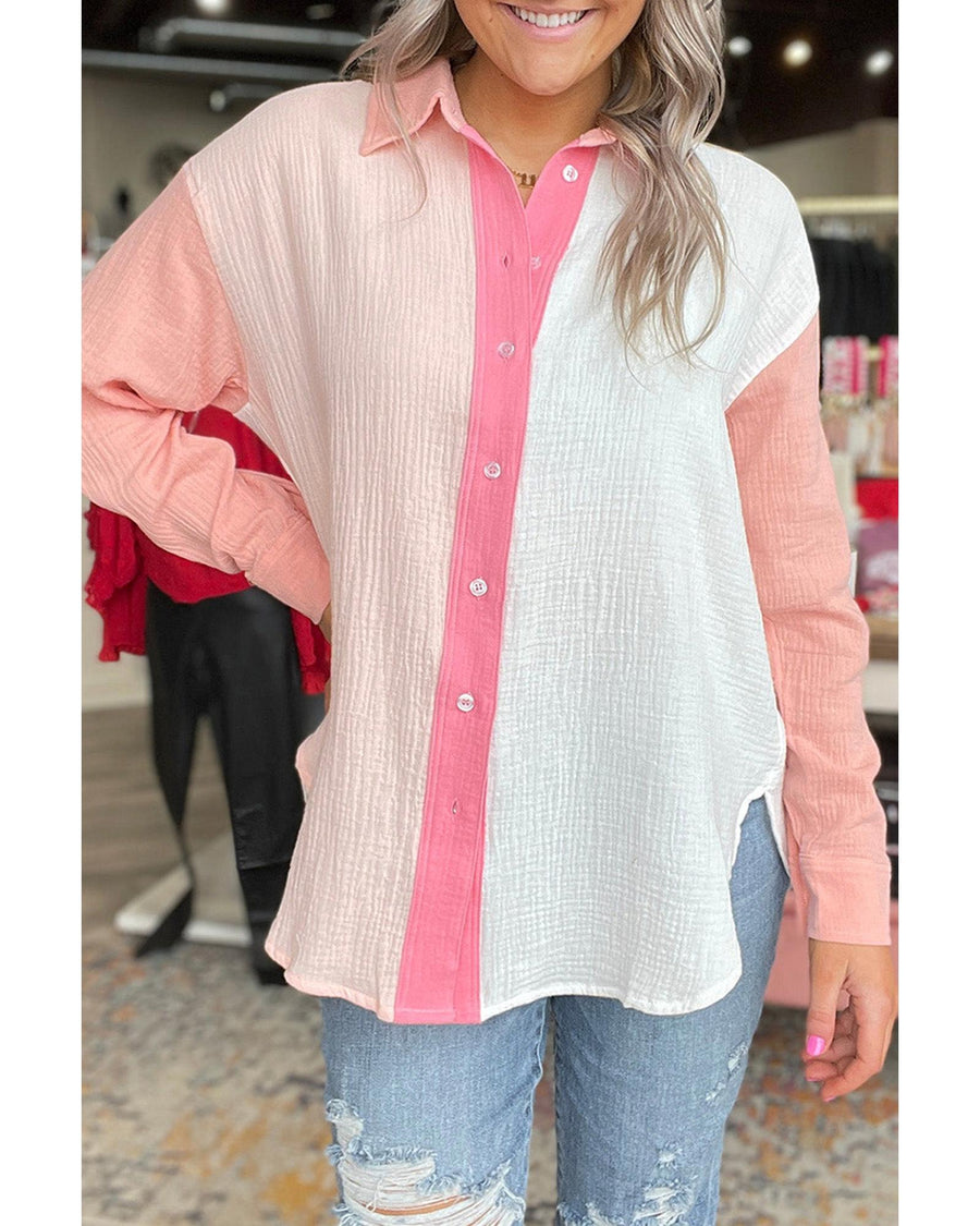 Azura Exchange Long Sleeve Color Block Patchwork Shirt - M