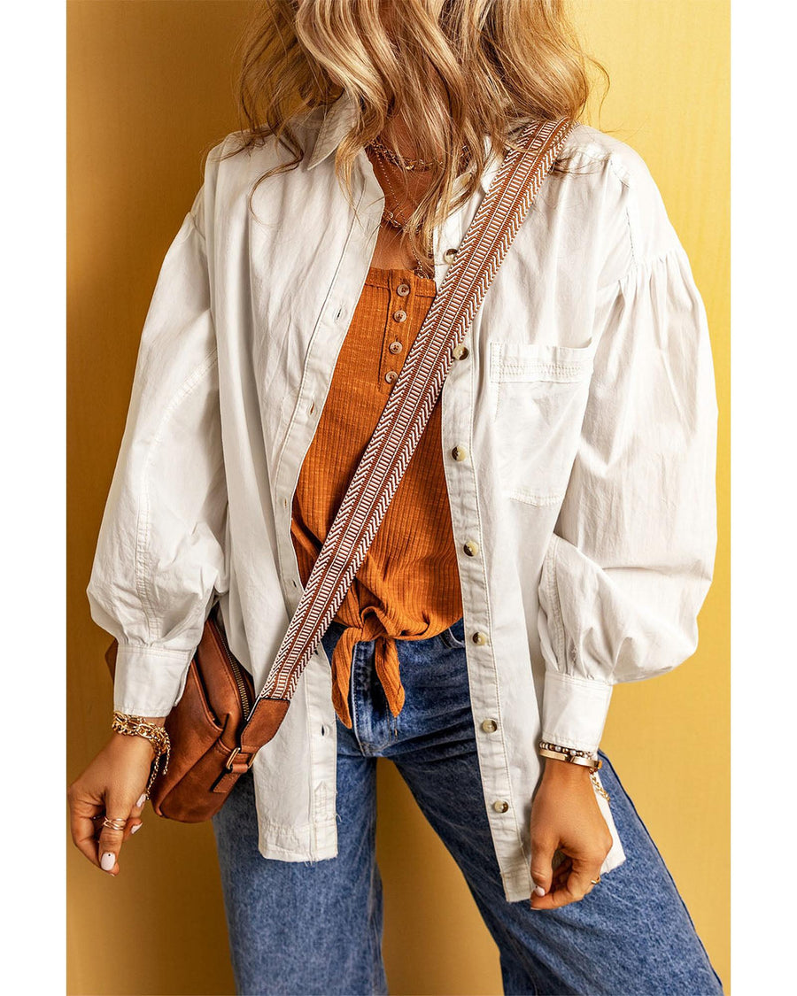 Azura Exchange White Bubble Sleeve Pocketed Shirt - S