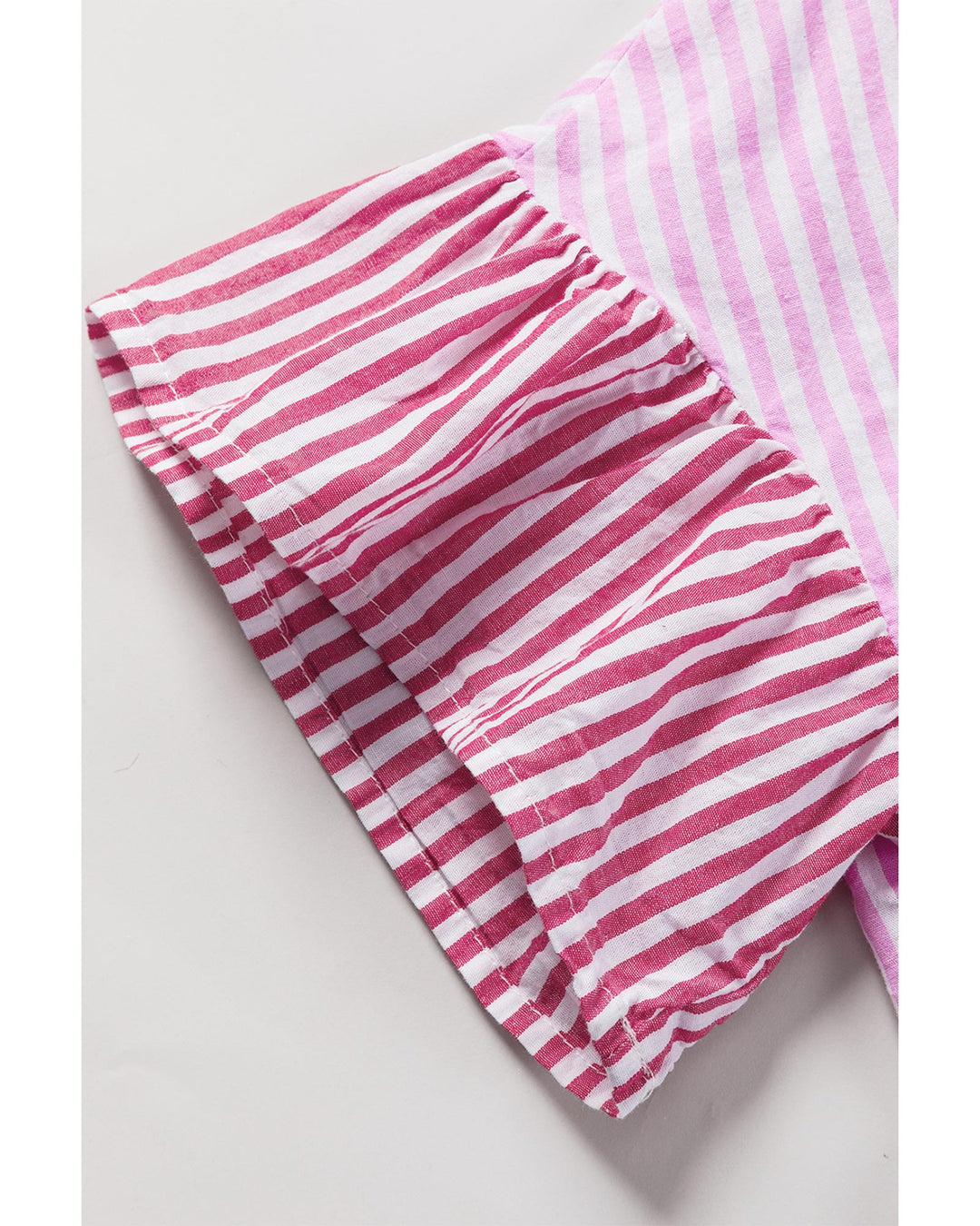 Pink Stripe Striped Patchwork Ruffled Hem Button up Shirt - M