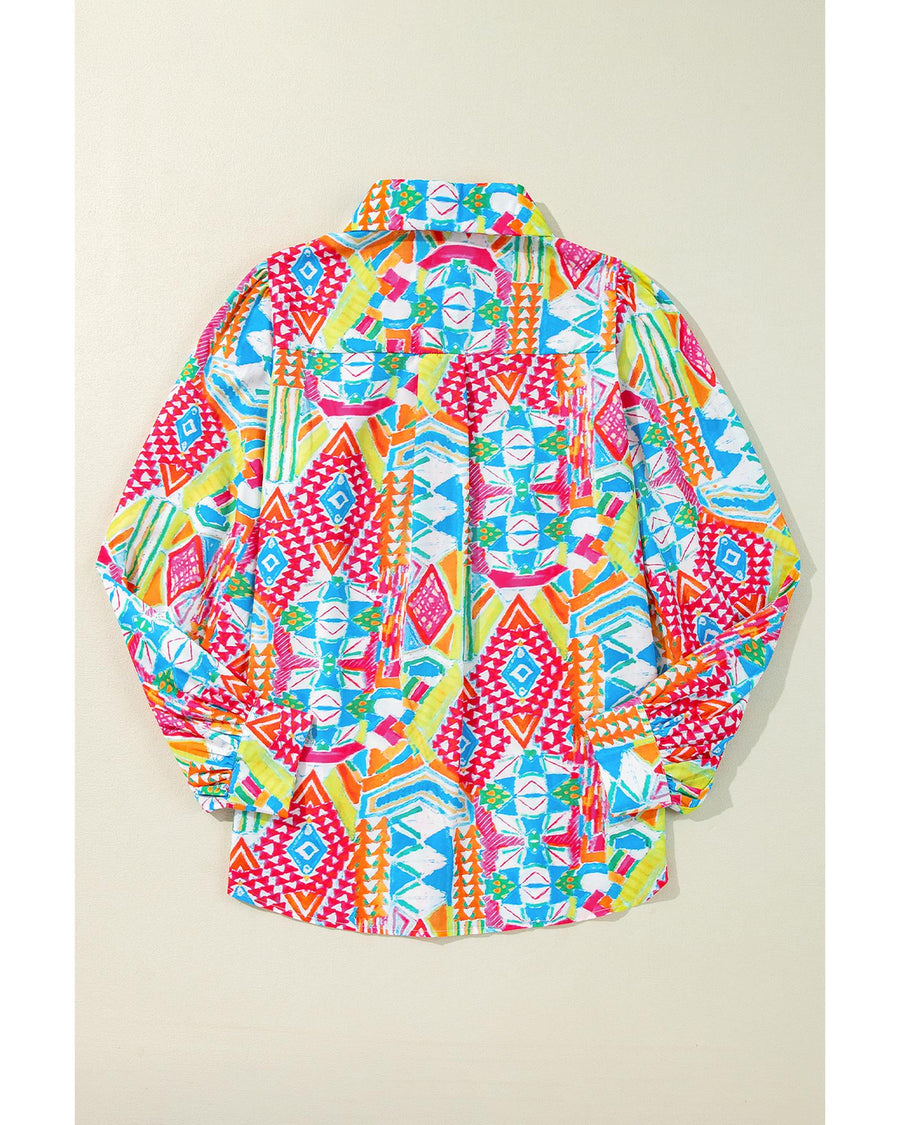 Multicolour Abstract Printed Long Sleeve Casual Shirt - XL