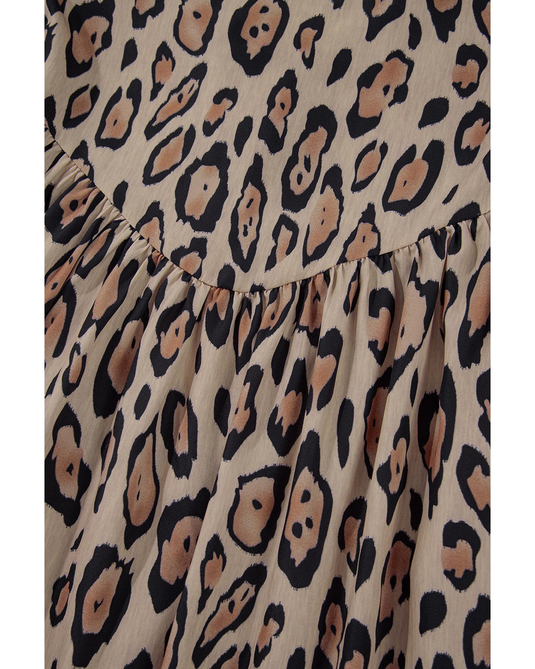 Light French Beige Oversized Leopard Print Balloon Sleeve Casual Shirt - S