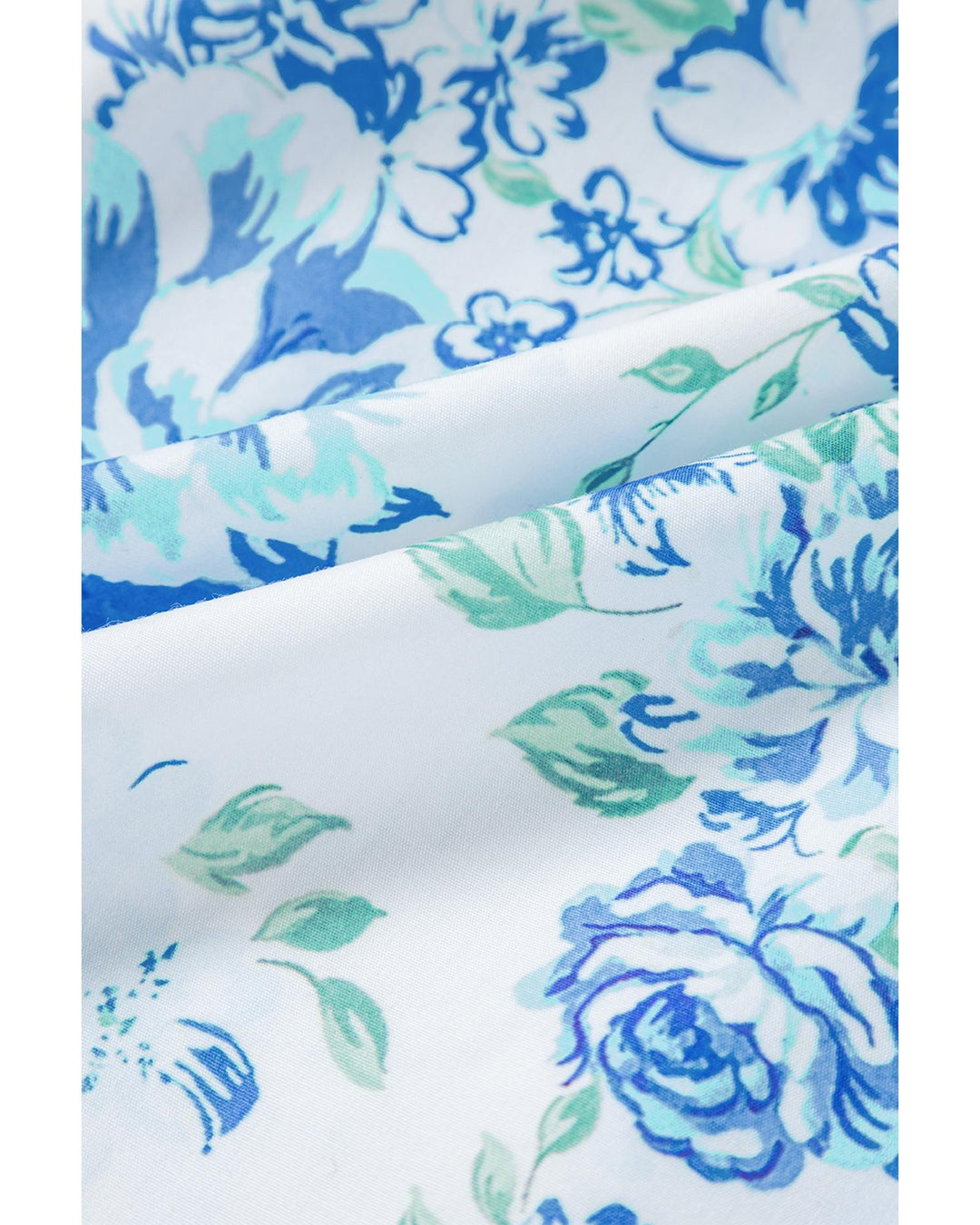 Sky Blue Floral Print Ruffle Sleeve Frilly Button Up Shirt - S