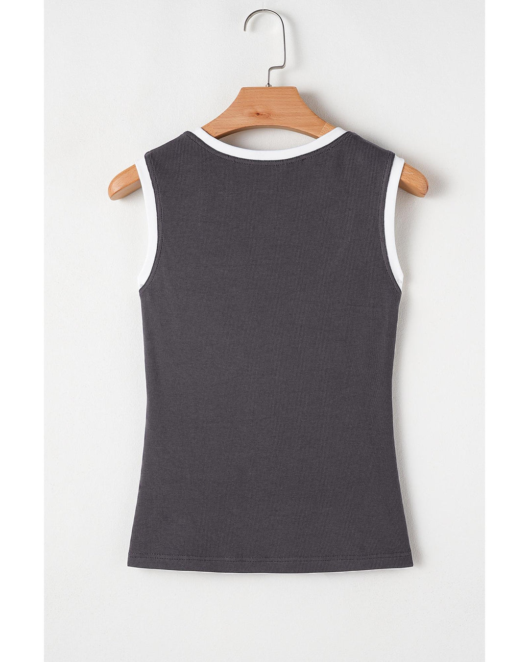 Carbon Grey Ribbed Knit Colorblock Edge U Neck Slim Fit Tank Top - M