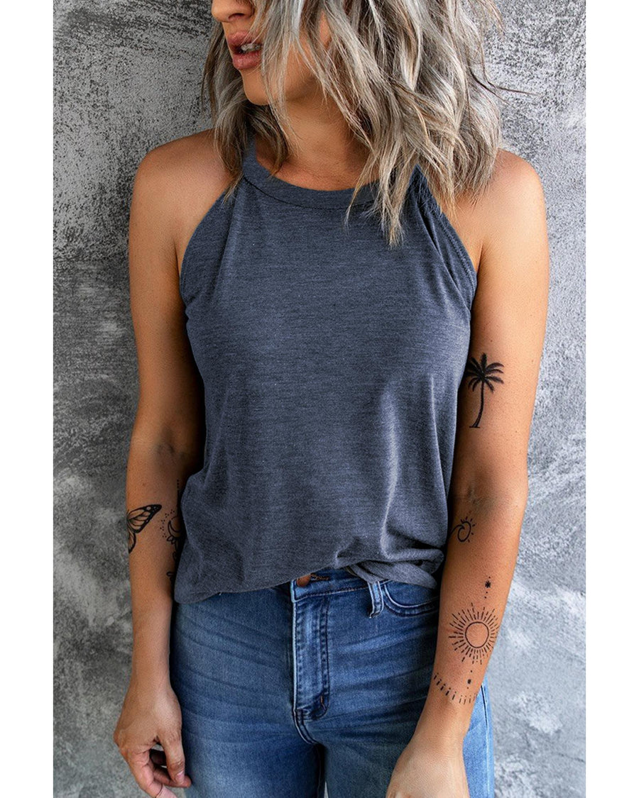 Azura Exchange Blue Solid Color Crew Neck Tank Top - 2XL